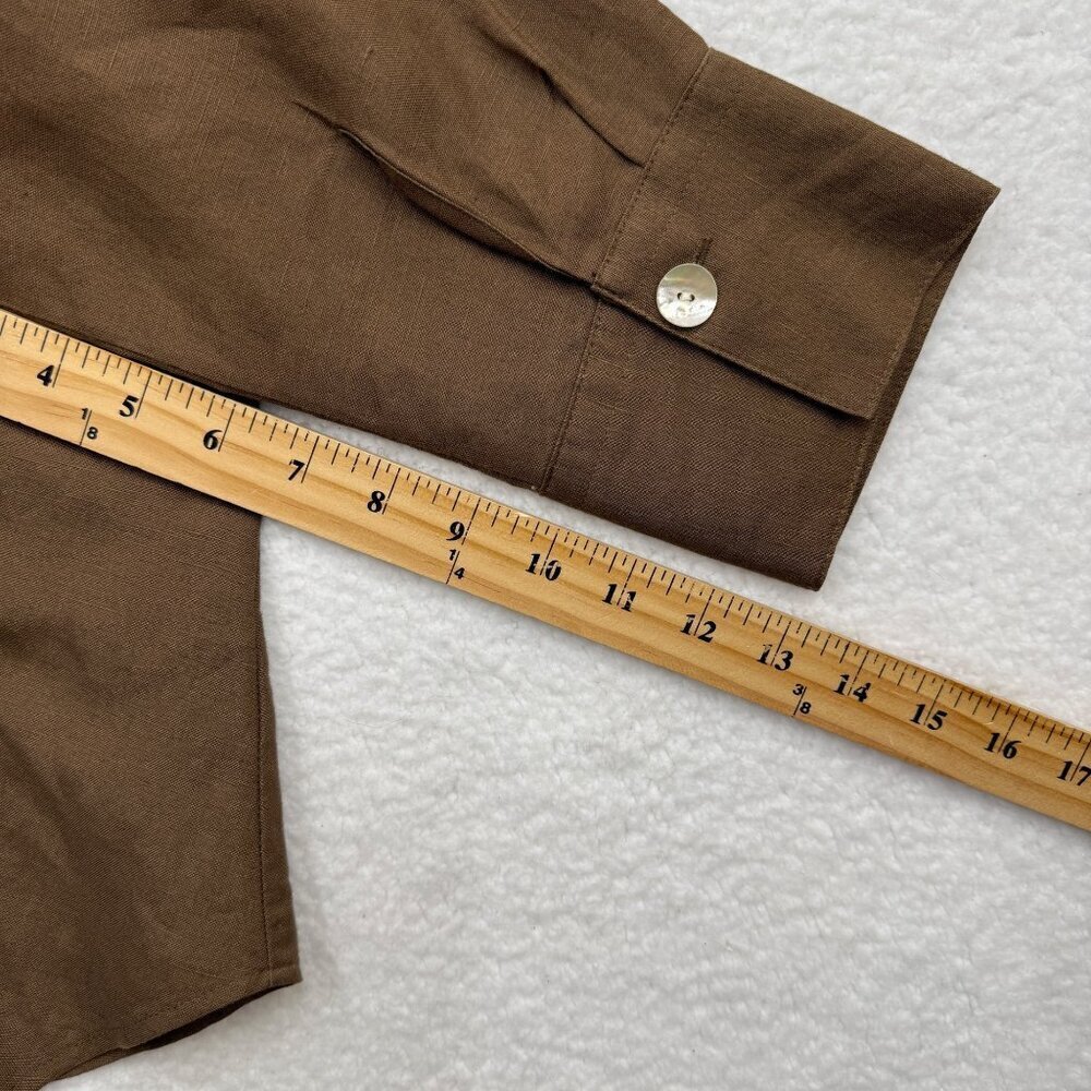 East 5th Linen Blend Lagenlook Minimalist Boho Button Up Blouse Brown Womens M - Picture 10 of 10